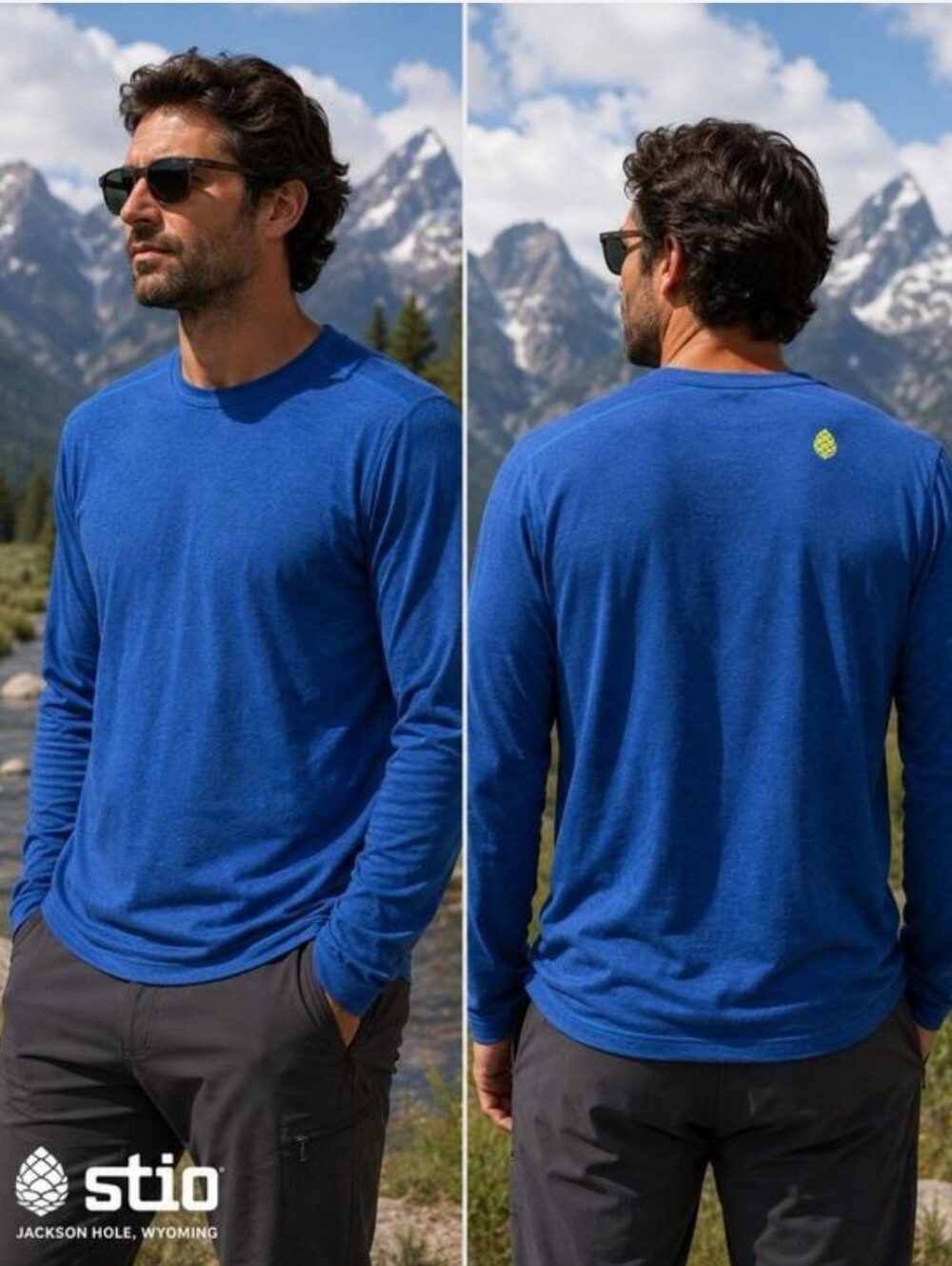 Stio Mens XL Long Sleeve Tee Performance Shirt Blue Outdoor Hiking Jackson Hole